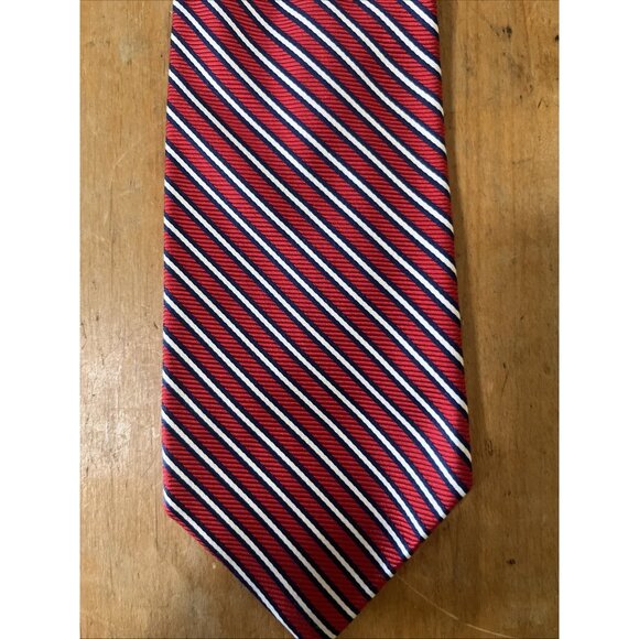 Brooks Brothers Makers Silk Tie Woven In England Hand Made USA Red Blue Stripe - Picture 2 of 6